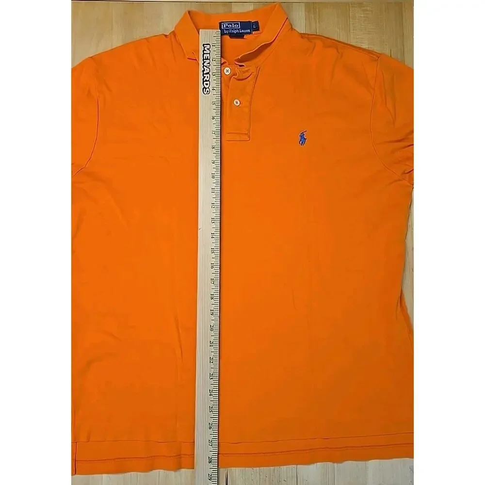 VTG Polo Ralph Lauren Polo Shirt Mens Size Large Orange Blue Pony0